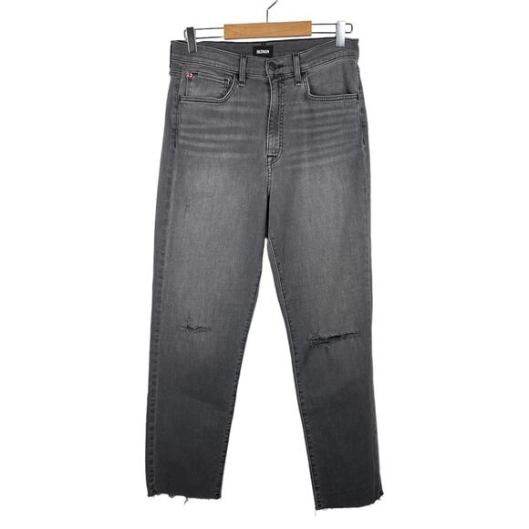 Hudson Kass High Rise Straight Ankle Jeans Grey Distressed Raw Hem Size 27 - Picture 1 of 10